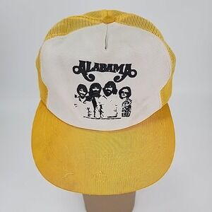 Vintage Alabama Band Snapback Hat 80s Mesh Yellow Trucker Style Country RARE